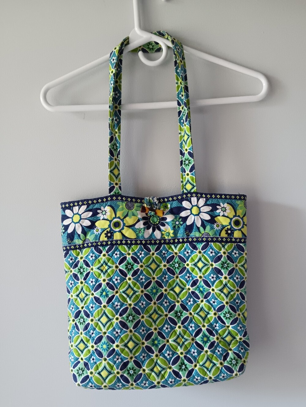 Vera Bradley Daisy Daisy Geometric Floral Tote Bag Double Handle Green Blue 13" - Picture 3 of 13